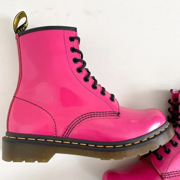 Dr. Martens Hot Pink 1460 Patent Leather Lace Up Combat Ankle Boot Womens Size 7 - Picture 8 of 12